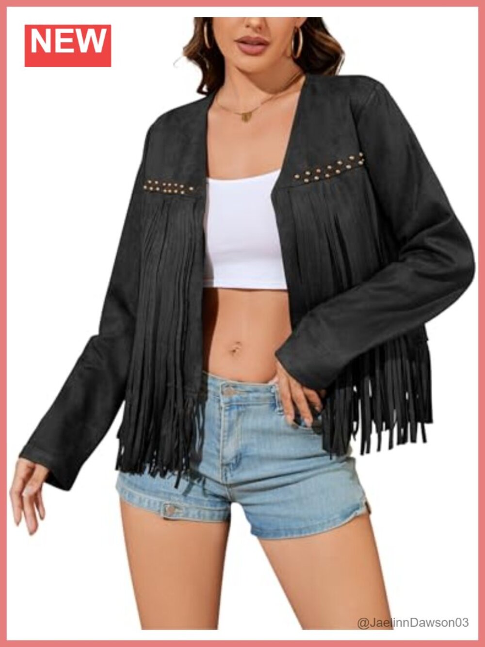Faux Leather Fringe Cropped Moto Jacket Oversized Western Cowgirl Coat